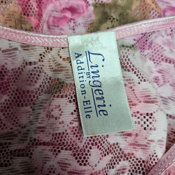 Vintage 90s Sleeveless Lace mesh Lingerie Top Womens Size 3X Pink Rose Print - Picture 7 of 8